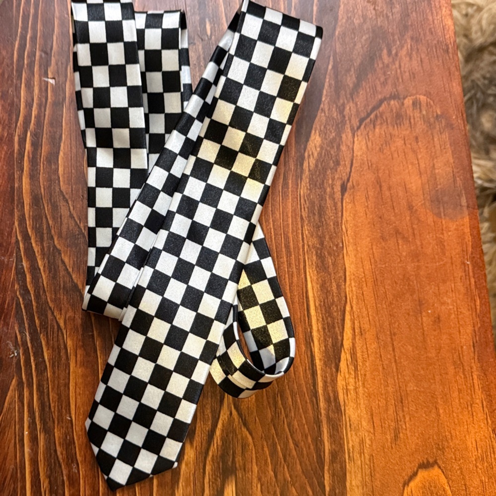 Black and White Checkerboard Skinny Tie